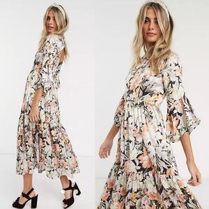 Hope & Ivy Ditsy Floral Maxi Dress With Kimono Ruffle Sleeve Size 12